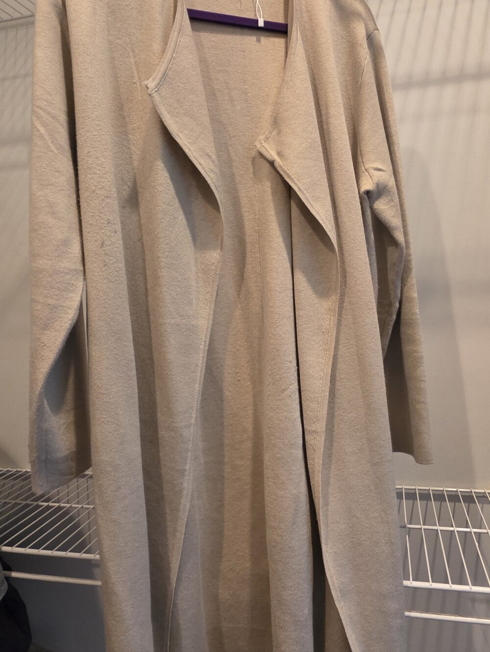 Long Open-Front Cream Cardigan Sweater